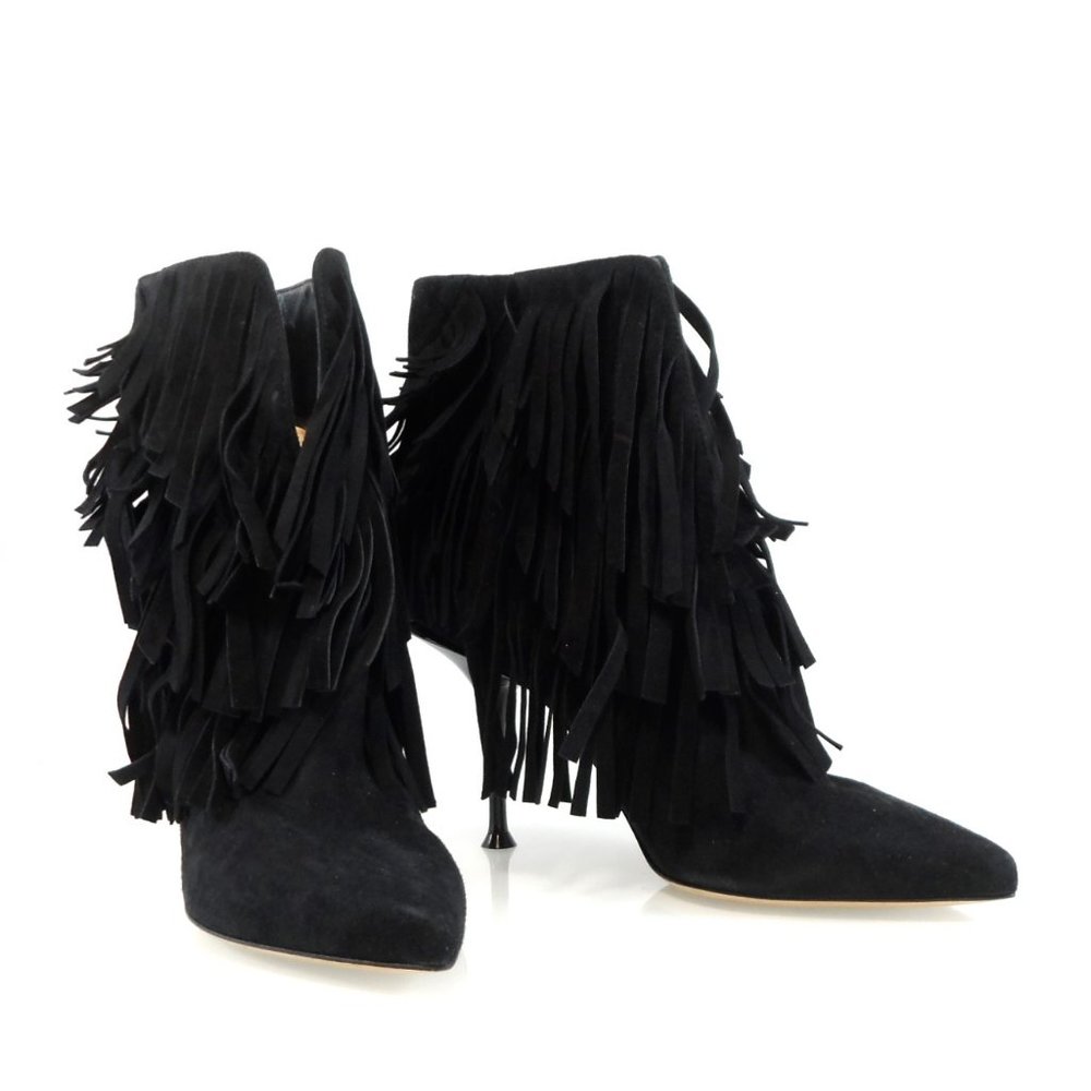 NIB$1265 SERGIO ROSSI Fringed Ankle Suede Booties Pointed Toe Stiletto Heels 37 - Picture 7 of 16